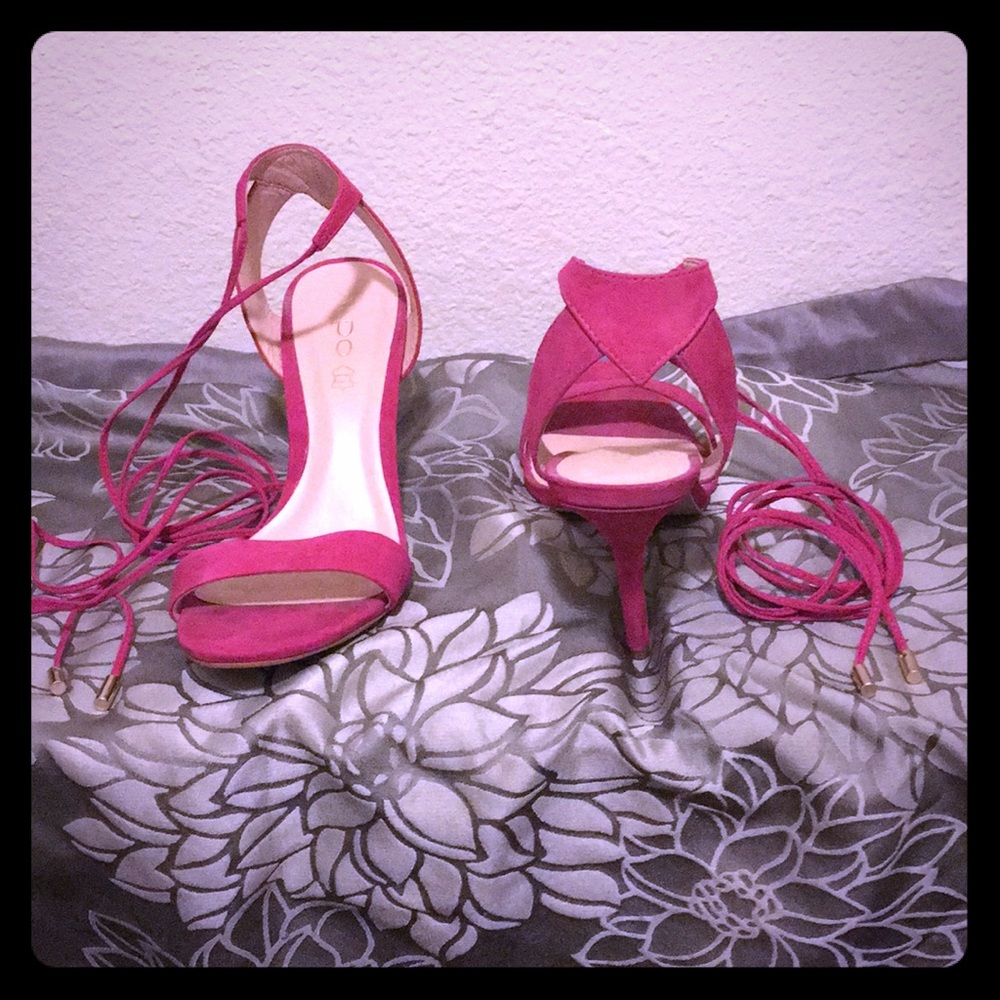 Pink Suede Aldo Strappy Heels